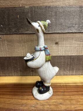 Tii Collections Christmas Goose with Scarf Figurine Resin Wood Grain Look 9.5”